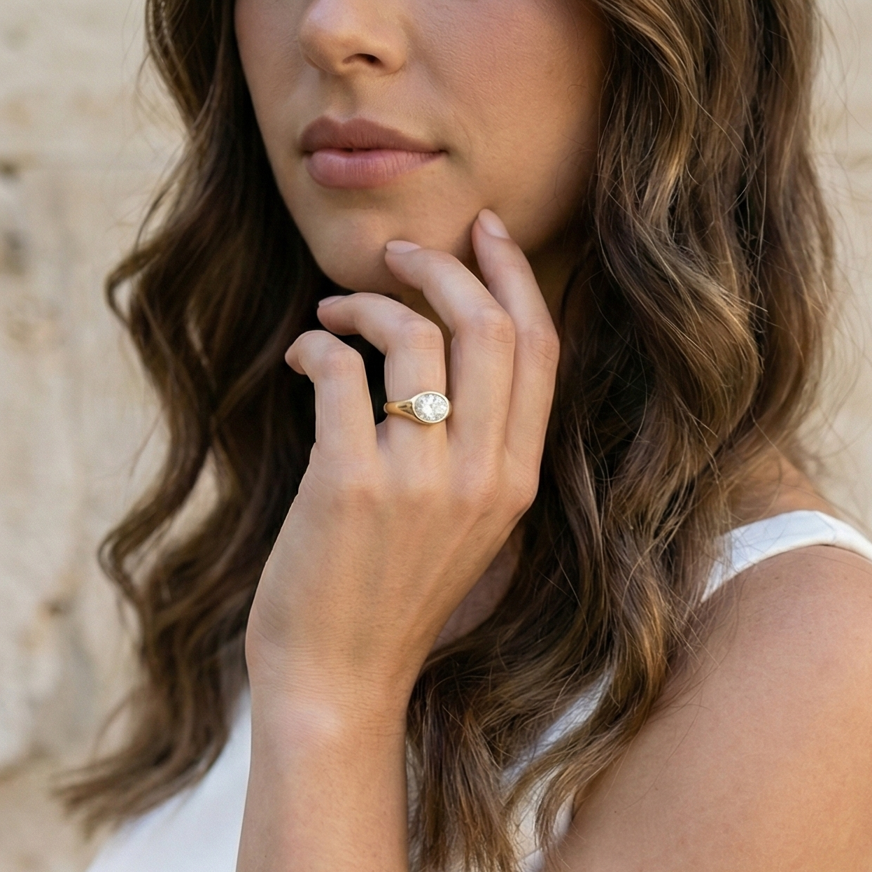 Thick Gold and Oval Diamond Ring