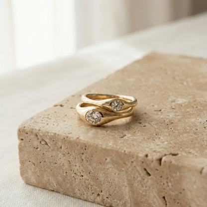 Thick Gold and Oval Diamond Ring