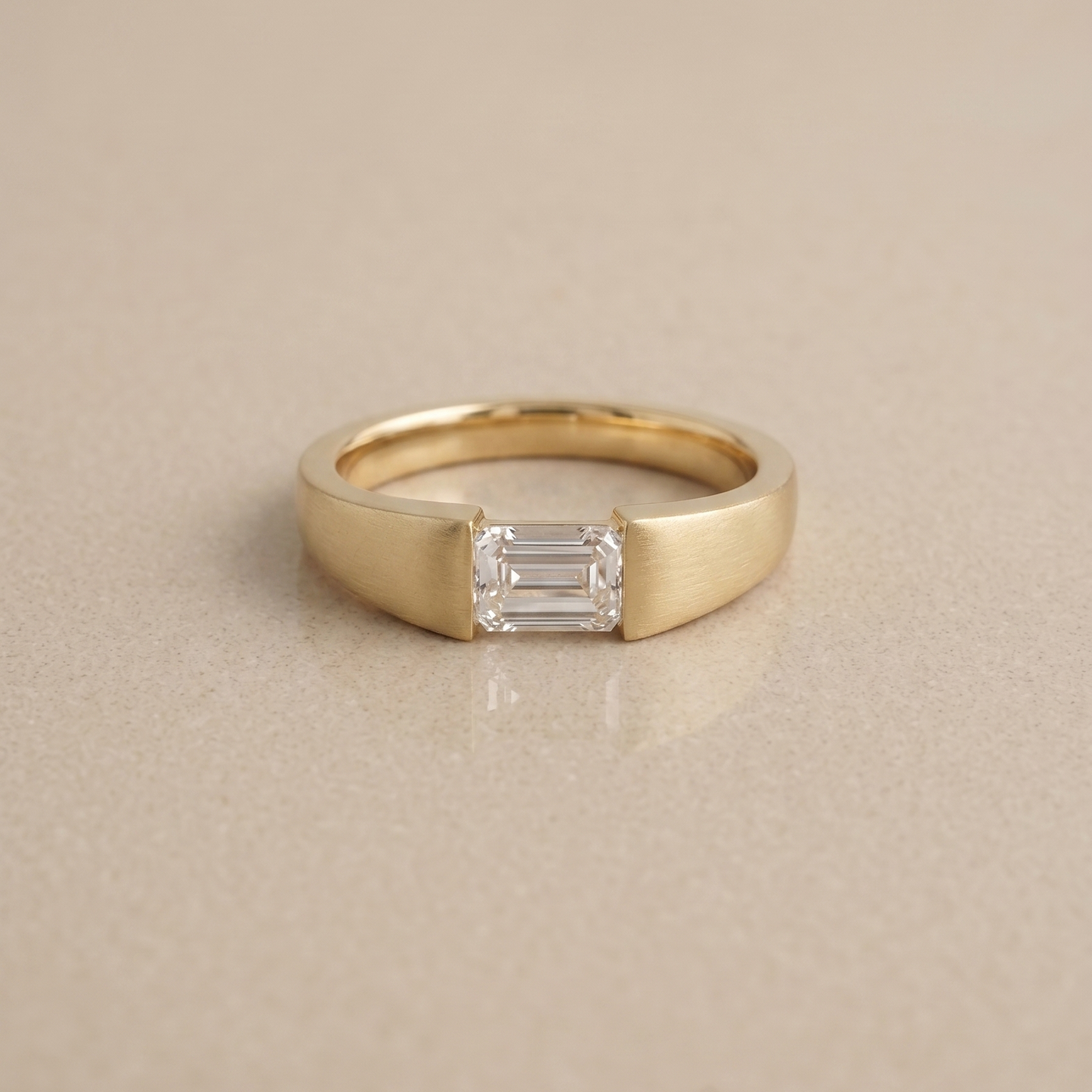Emerald Diamond and Gold Square Ring