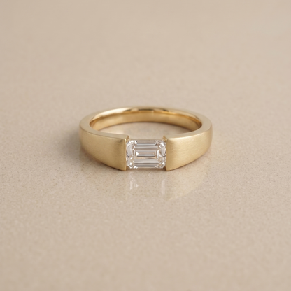 Emerald Diamond and Gold Square Ring