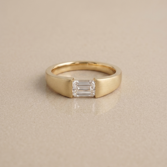 Emerald Diamond and Gold Square Ring