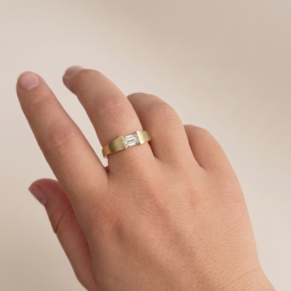 Emerald Diamond and Gold Square Ring