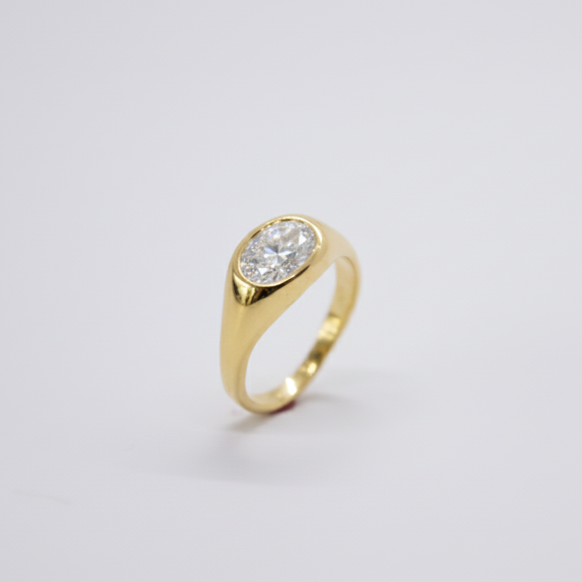 Thick Gold and Oval Diamond Ring