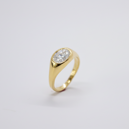 Thick Gold and Oval Diamond Ring